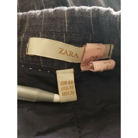 Zara Blazer US 36 Womens 100% Flax Blue White Striped Single Breasted - Picture 7 of 8